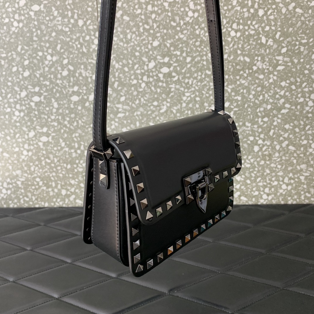 Valentino Garavani Rockstud Small Shoulder Bag in Black Smooth Leather